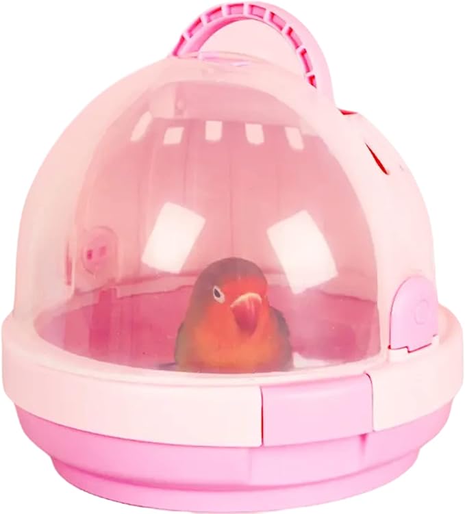 Bird Carrier with Handle - Parrot Carrier Lightweight Portable Pets Suitcase Transparent Breathable Cage for Small and Medium Birds Parrots Parakeet Cockatiels Conure Birds Accessories (Pink)