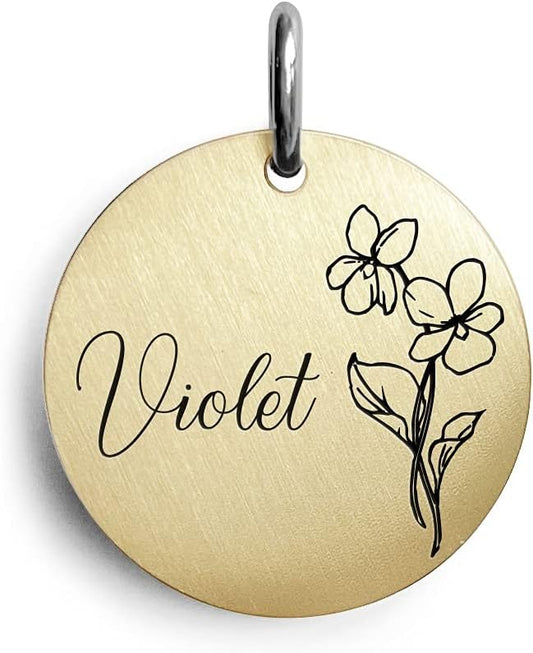 Cats Dogs ID Tags Personalized Engraving Birth Flowers Pattern for Custom Pets Collar Accessories Brass Copper Large Round Name Plate