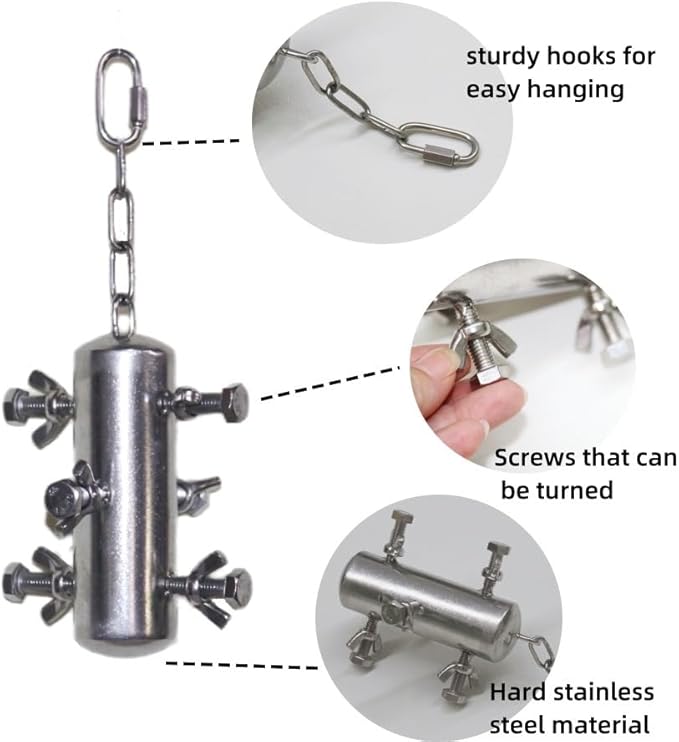 Stainless Steel Parrot Toys, Hanging Chew Bird Toys for Parrots, Bell Macaw Toys, Puzzle Interactive Foraging Bird Toys, Large Bird Toys Toys for Macaws, African Grey, Amazon Parrots