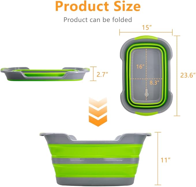 Multipurpose Collapsible Pet Bathtub with Drainage Hole for Puppy Small Dogs Cats, Portable Laundry Basket-Foldable Bathing Tub-Storage Organizer, 7.1 Gal/27L (Green,1)