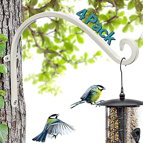 Bird Feeder Hanger: 12-Inch Wall-Mounted Plant Bracket Outdoor - 4 Pieces White Plant Hooks for Hanging Flower Baskets