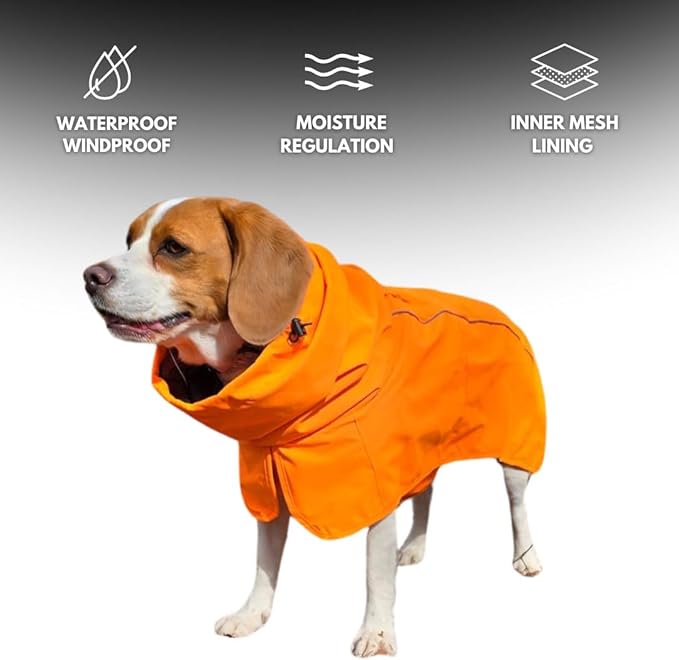 Spark Paws Dog Raincoat, Waterproof Windproof Rain Jacket, for Small Medium Large Extra Large Dogs, Reflective Breathable Full-Body Coverage Dry Suit - Orange - 3XL