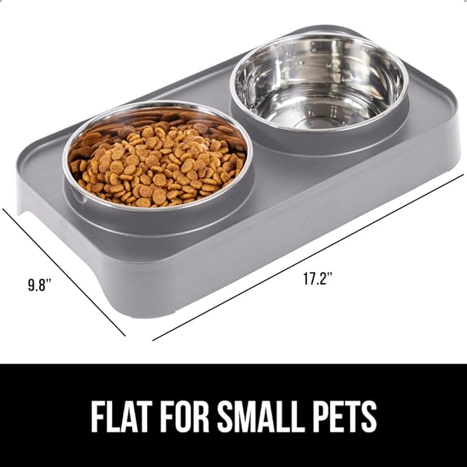 GORILLA GRIP Elevated Dog Bowls Stand, 6 Cup Stainless Steel Food Bowl Set of 2, 5 Height Adjustable Raised Feeding Station for Small Breed Puppy Dogs and Cats, Medium, Large Sized Pets Feeder, Gray