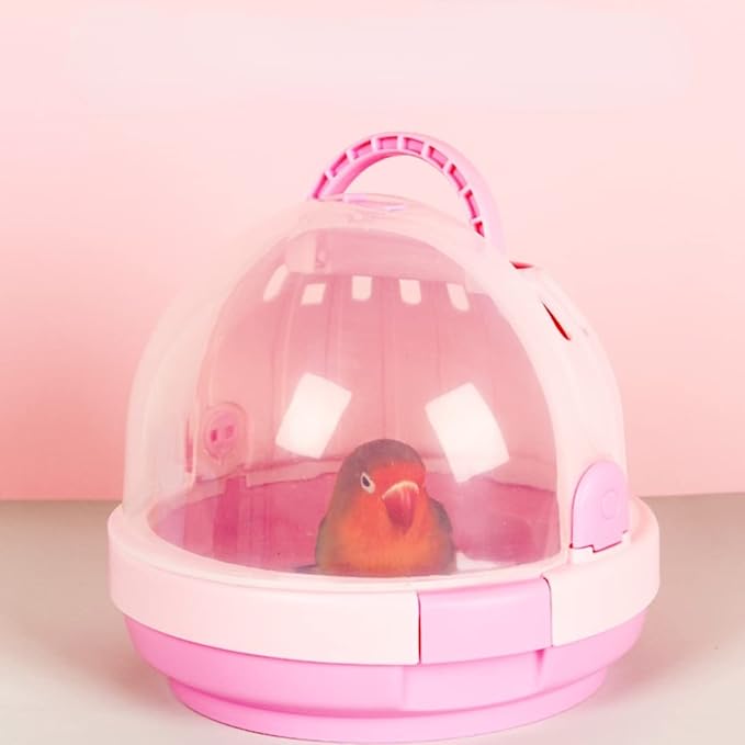Bird Carrier with Handle - Parrot Carrier Lightweight Portable Pets Suitcase Transparent Breathable Cage for Small and Medium Birds Parrots Parakeet Cockatiels Conure Birds Accessories (Pink)