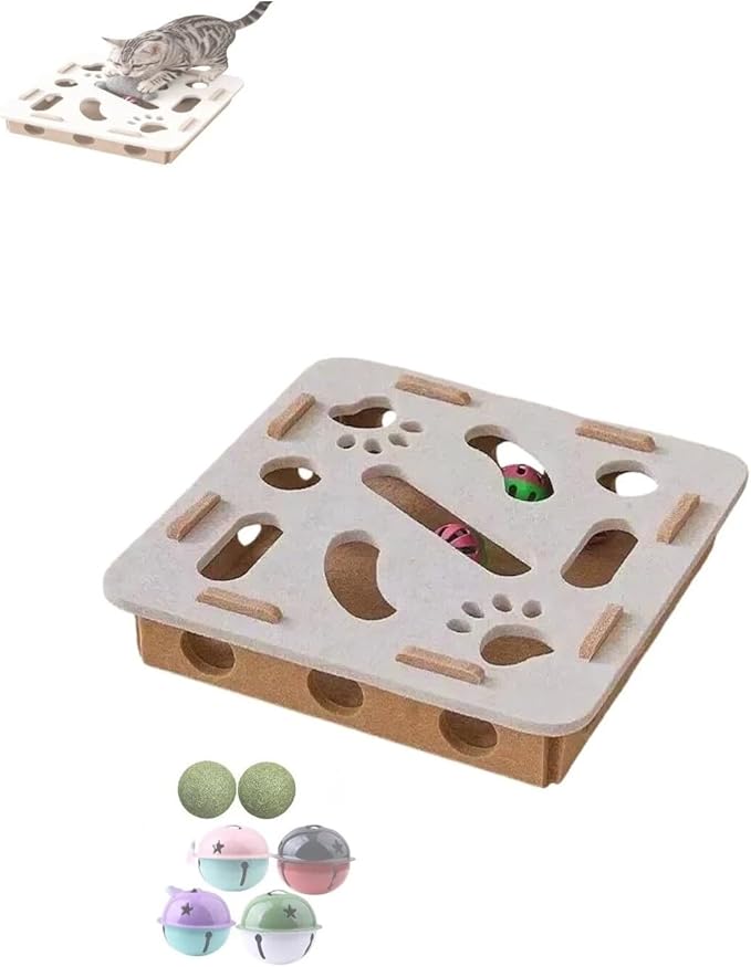 Interactive Cat Scratch Box with Nail File & Slow Feeder - Puzzle Enrichment Toy for Indoor Cats Mental Stimulation