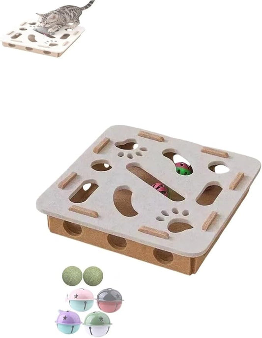 Interactive Cat Scratch Box with Nail File & Slow Feeder - Puzzle Enrichment Toy for Indoor Cats Mental Stimulation