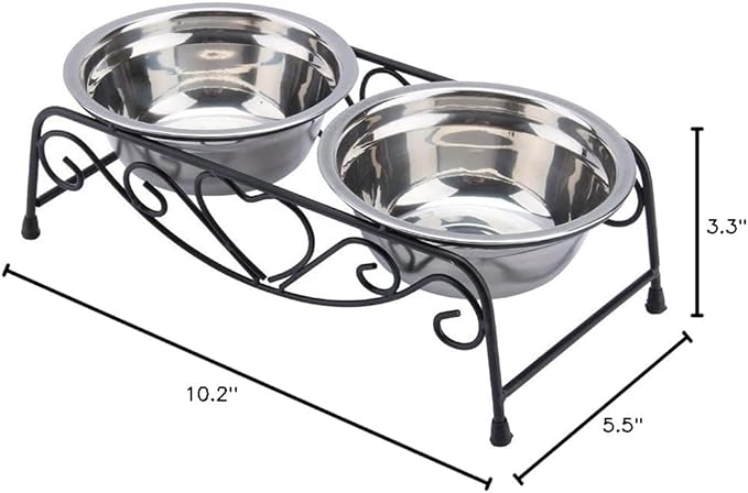 Elevated Double Pet Bowl, Polished Stainless Steel Modern Cat Dog Double Puppy Pet Water Food Lower Raised Feeder Dish Bowls Stand US for Home, Great Gift