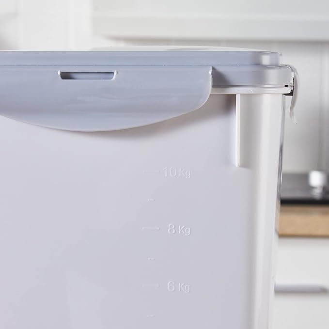 HANAMYA 15 Liter / 30 lbs Rice Storage Container with Measuring Cup, BPA free, For Rice | Grain | Pet Food | Flour, 2 count, White & Gray