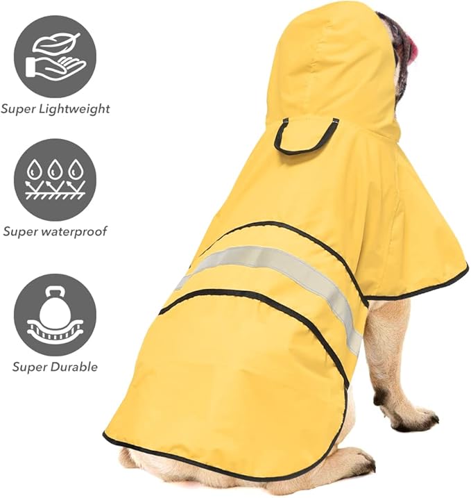 Hooded Dog Rain Coats - Reflective Adjustable Pet Rain Coat, Lightweight Dog Waterproof Raincoat Slicker Poncho with Leash Hole for Small, Medium, Large Dogs (Yellow, X-Large)