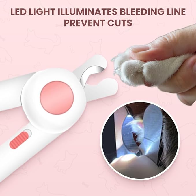 LED Pet Nail Clippers,Upgrade Cat Nail Clipper with Light,Cat Claw Trimmer Nail Clippers for Dogs,Trim Your Pets Nails Easy and Pain-Free Grooming Tool for Small Animals (Pink 1PCS)