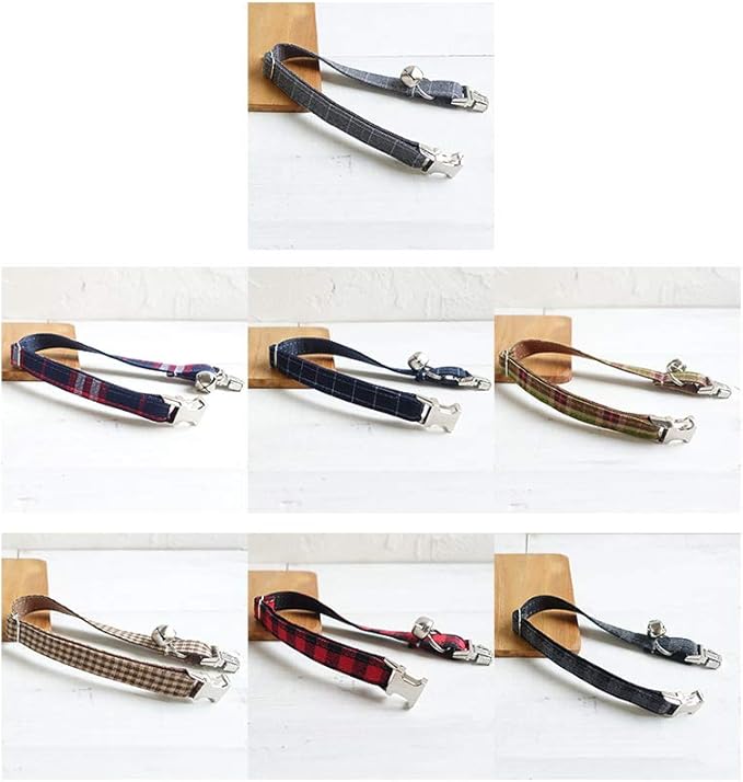 Personalized Cat Collar with Name Plate,Adjustable Tough Nylon Cat ID Collars with Bell,Customize Engraved Pet Name and Phone Number (Plaid Style B)