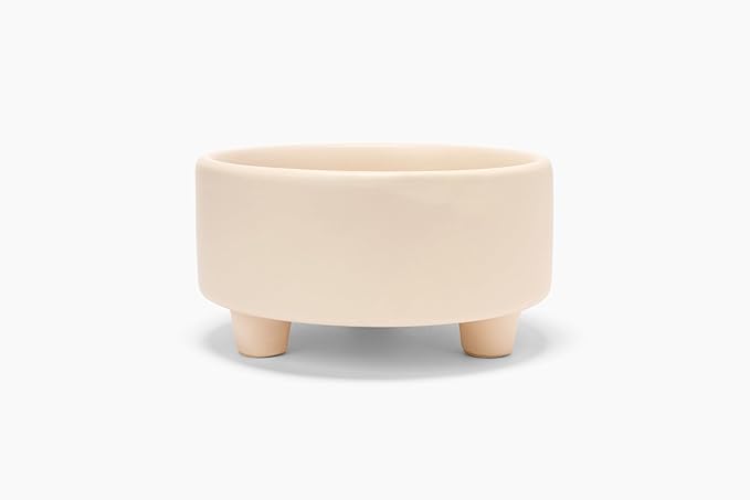 Waggo Uplift Ceramic Dog Bowl for Small Medium and Large Breeds - Heavyweight and Durable Pet Food and Water Dish Crock, Dishwasher Safe, Modern, Elevated Feeder (Buttercream, Small)