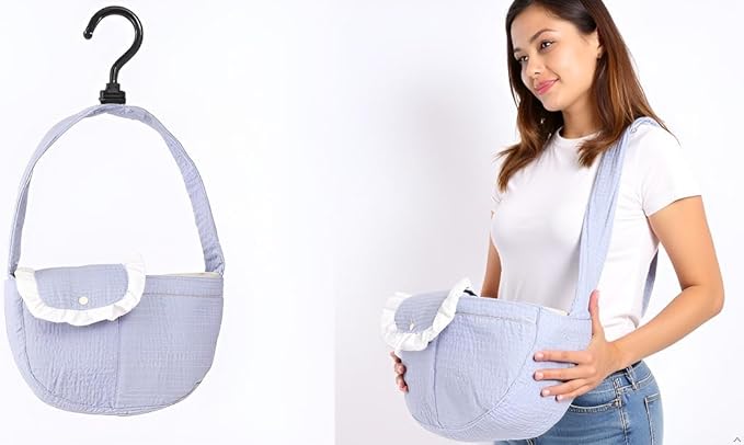 Pet Sling Carrier for Small Dogs ANG cat 3-8 lbs, Breathable Cotton Dog or Cats Purse Carrier with Storage Pocket,for mom Gifts,Hand Free Travel Chest Cat Sling Light Blue (Blue)