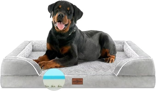 Comfort Expression Cooling Dog Bed, Orthopedic Memory Foam Dog Bed, Jumbo Beds for Extra Large Dogs, Large Breed Dogs Beds Waterproof with Bolster & Removable Cover(Jumbo,Light Grey)