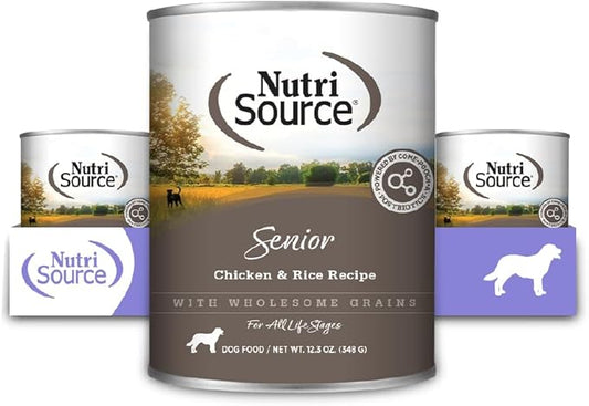 NutriSource Chicken & Rice Senior Dog Food, Premium Wet Dog Food, 12.3 Ounce (Pack of 12)