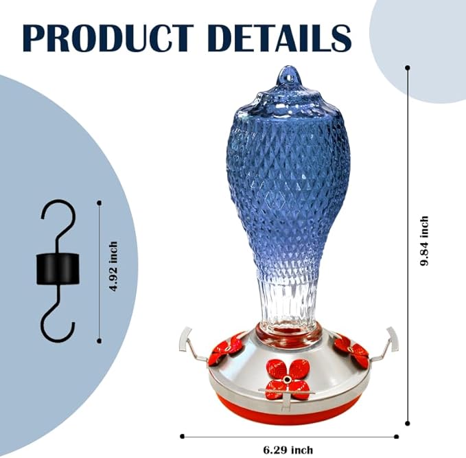 Hummingbird Feeder for Outdoors,17 OZ Glass Humming Bird Feeder for Garden Decor,Four Flowers Feeding Ports,Leak Proof,Ant Moat Included,Humming Gifts for Mom/Women