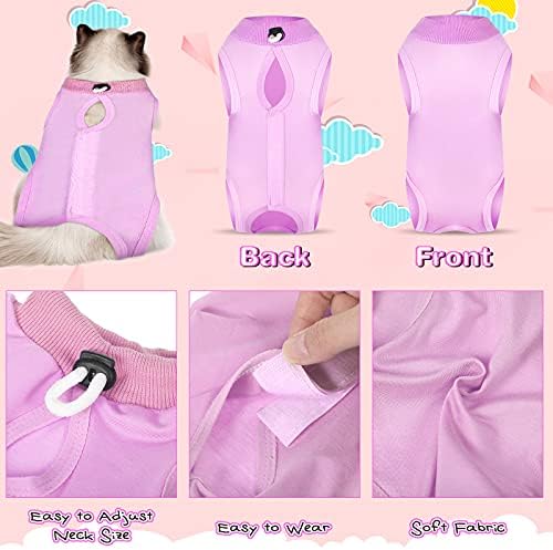 Nuanchu 3 Pieces Cat Recovery Suit Kitten Recovery Suit E-Collar Alternative for Cats and Dogs Abdominal Skin Anti Licking Pajama Clothes Sets(Solid Pattern,Large)