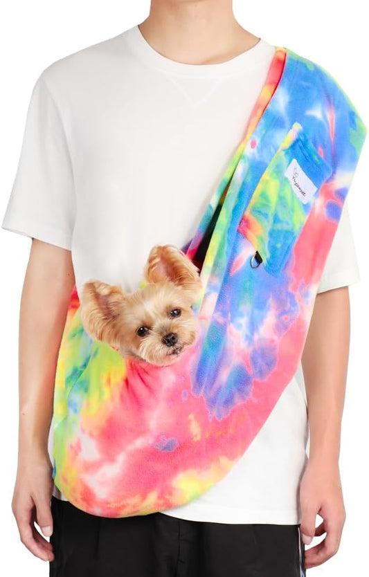 Dog Sling Carrier for Cats and Small Dogs – Hands Free Pet Sling with Adjustable Safety Strap & Buckle, Soft Cat Sling Carrier for Snuggling, Portable Dog Carrier Sling (Large, Fruits)