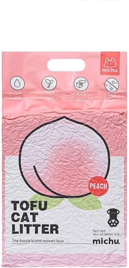 Tofu Cat Litter Natural Clumping Tofu Cat Litter, Fast Clumping and Easily Scoop-able 5.5lb/88oz 5 Scents - Peach, 8 Pack