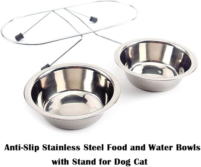 Elevated Dog Cat Food and Water Bowls, Stainless Steel Raised Pet Dish Feeder Retro Iron Elevated Stand for Dogs and Cats (Large)