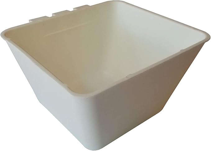 Cage Cups Square 1.2 Quart / 38 fl oz Water Dish for Poultry, Dogs, Cats, Hanging Feed & Water Cage Cups (1, White)