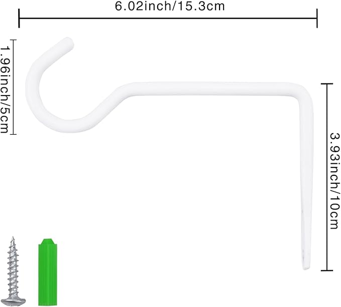 White Metal Wall Hooks Hanging Plant for Bird Feeders, Wind Chimes, Flower Baskets.Wall Plant Hangers Indoor/Outdoor (White, 2PCS)