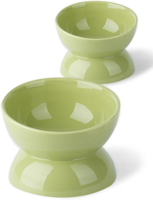 Cat Water Bowl, 16 OZ Ceramic Elevated Cat Bowls, 15° Tilted and Raised Pet Food Dish, Anti Vomiting Protect Pets' Spines and Whisker Fatigue