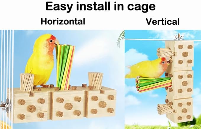 Parrot Toy Cage Perch with Pine Wood Foraging Smart Chewing Toy Soft Corks for Small to Regular Size Parrot Cockatiel Foraging Toy