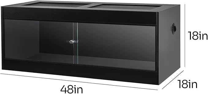 OIIBO 67 Gallon Reptile Original Wood Enclosure, 48"x18"x18" Large Reptile Terrarium with Double Hinge Sliding Doors and Top Screen Ventilation Reptiles Habitat Lounge Black