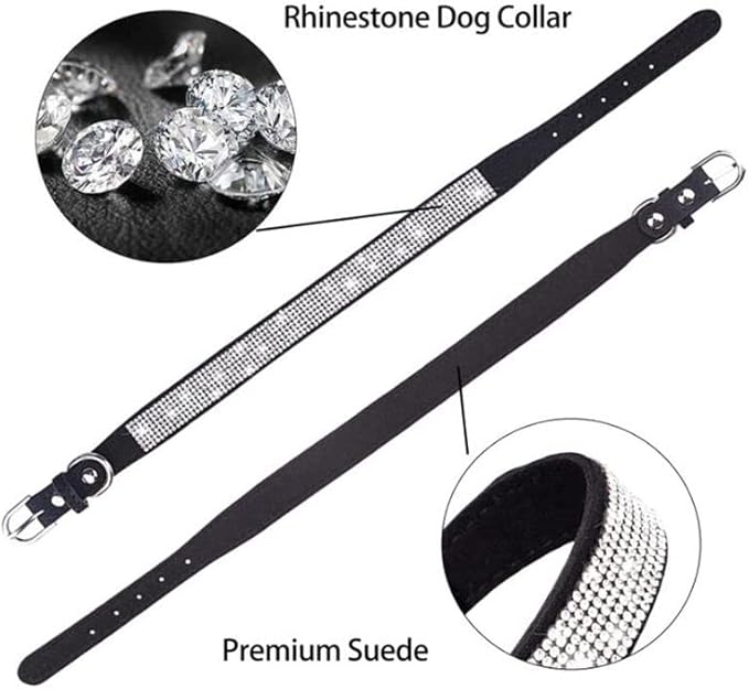Rhinestone Dog Collar for Small Dogs, Bling Diamond Fancy Crystal Glitter Pretty Jewel Pet Puppy Collars for XXS XS Small Medium Large Breed Girl Dogs Female Cats Kitten, Black XXSmall