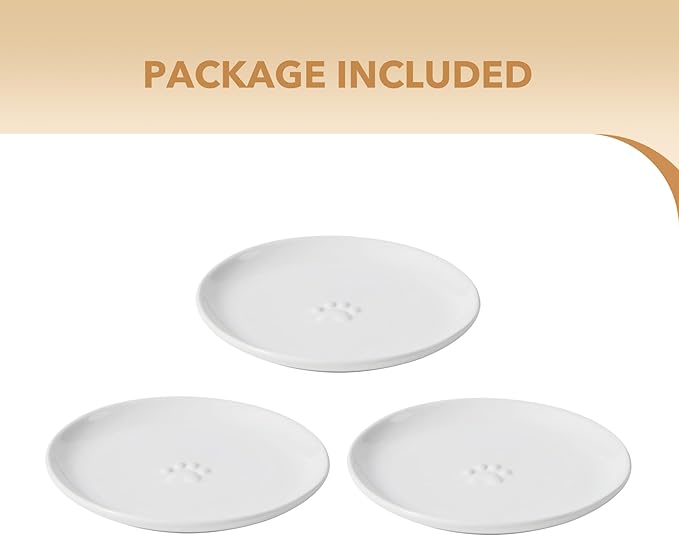 6.1'' Ceramic Wide Cat Dishes, Set of 3 Ceramic Cat Bowls, Indoor Kitten Feeding Wet & Dry Shallow Food Dish Anti Whisker Fatigue(3 Pcs, White)