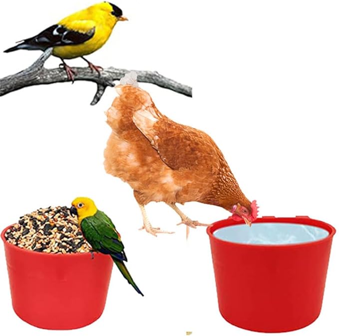 Cage Cups for Chickens,Chicken Feeders Waterer Bird Water Cup,Hanging Quail Waterer,Dish Seed Container Coop Feeder,Plastic Poultry Pet Feeding Water Bowl for Rabbit Pigeon,Round,10 Pack,Red
