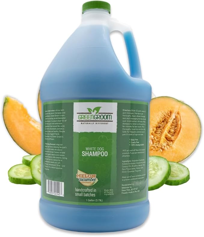 Green Groom White Dog Shampoo, 1 Gallon - All Natural Ingredients, Chamomile Extract, Infused with Coconut Oil and Protein, Soap and Cruelty Free, Restores Coat's Natural Shade