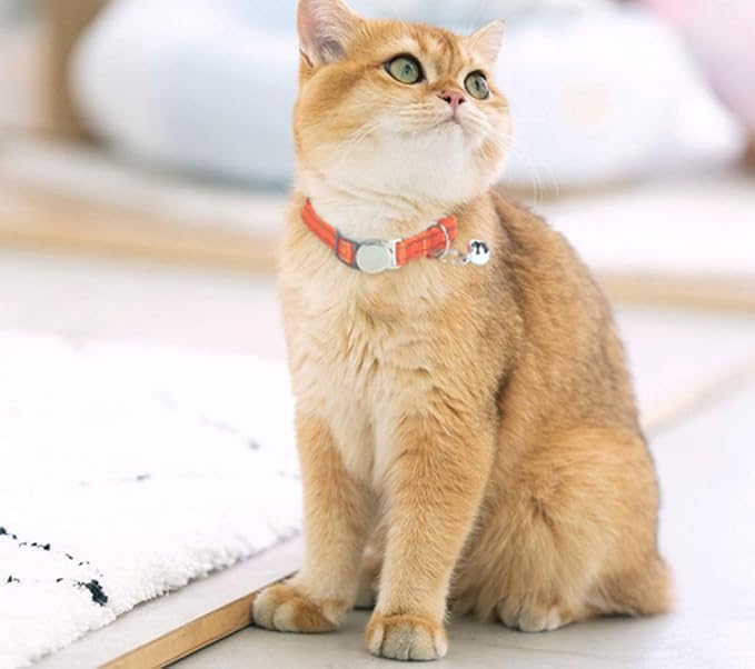 Light Blue Cat Collar with Bell, Reflective Soft Nylon Breakaway Snap Kitten Collar with Bells, Tiny Pet Collars for Xs Small Dogs, Neck 7-11 Inch