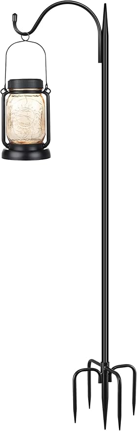 Gtongoko 47 inch Small Shepherds Hooks for Outdoor with 5 Prongs, Adjustable Bird Feeder Pole Garden Hooks for Hanging Lanterns, Plants Baskets, Hummingbird Feeders, 1 Pack