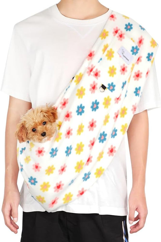 Dog Sling Carrier for Cats and Small Dogs – Hands Free Pet Sling with Adjustable Safety Strap & Buckle, Soft Cat Sling Carrier for Snuggling, Portable Dog Carrier Sling (Medium, Daisy)