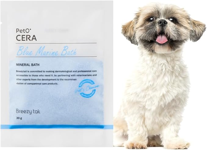PetO’Cera Blue Marine Bath for Dogs, Deep Sea Water, Soothes Dry, Itchy Skin, Removes Debris, Conditions Coat, Anti-Lick Paw Soak, Hypoallergenic, Tear-Free, No-Rinse Dog Spa, Dog Grooming, 3.15 oz