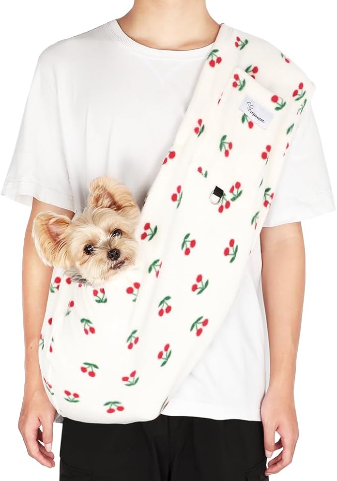 Dog Sling Carrier for Cats and Small Dogs – Hands Free Pet Sling with Adjustable Safety Strap & Buckle, Soft Cat Sling Carrier for Snuggling, Portable Dog Carrier Sling (Large, Cherry)
