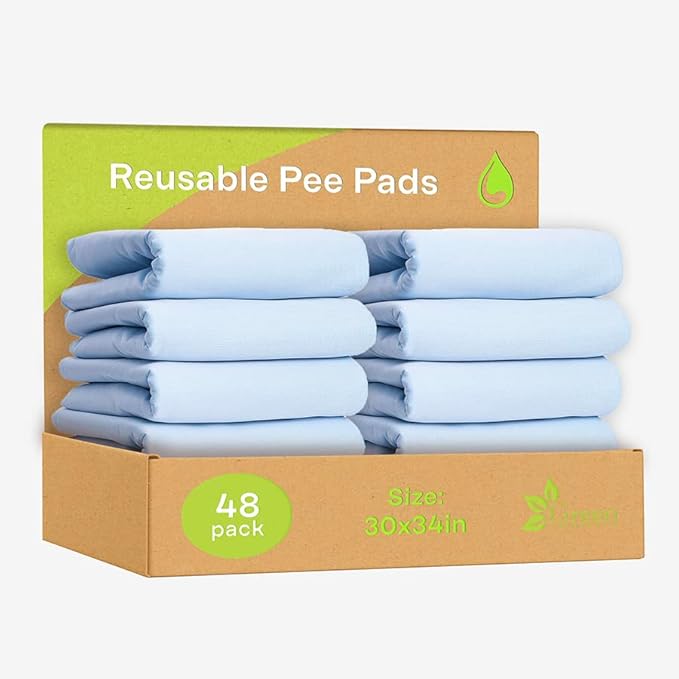 GREEN LIFESTYLE Washable Underpads for use as Incontinence Bed Pads, Reusable pet Pads, Great for Dogs, Cats, Bunny & Seniors (48 Pack - 30x34) Blue