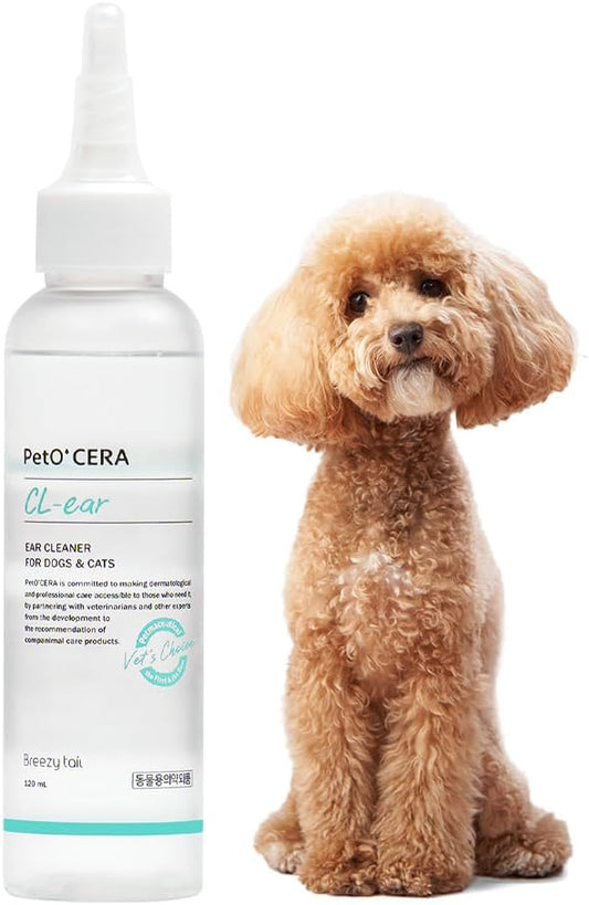 PetO’Cera CL’Ear Ear Cleaner for Dogs & Cats with 52% Hinoki Cypress Water, Soothes Itching & Irritation, Cleans & Deodorizes, Alcohol-Free & Gentle Formula, Korean Pet Care (4 fl oz/120ml)