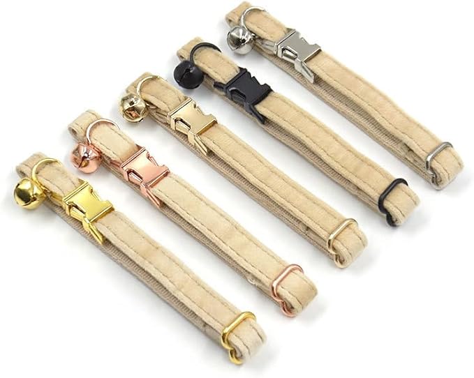 Personalized Cat Collar with Bells,Velvet Customized Small Cat Collar with Name Tag,Pet Collar with Name Phone Number Engraved ID Tags for Boy and Girl Kitten Cats (Milk Tea)