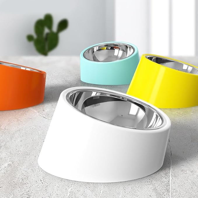 15° Tilted Elevated Dog Bowl, Non-Slip No-Spill Stainless Steel Pet Feeder, Detachable 2-in-1 Easy Access Food & Water Dish for Medium Dogs and Cats, Anti-Choke, Black (Size M)