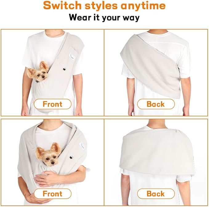 Dog Sling Carrier for Cats and Small Dogs – Hands Free Pet Sling with Adjustable Safety Strap & Buckle, Soft Cat Sling Carrier for Snuggling, Portable Dog Carrier Sling (Large, Grey)