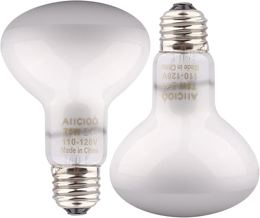 Aiicioo Reptile Basking Light Bulb - 75W Reptile Heat Lamp 2 Pack UVA Daylight Amphibians Basking Bulb for Bearded Dragon Turtle Hermit Crab Gecko Lizard Daylight