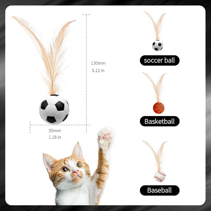 PAZ'S GIFT Interactive Cat Toys Set, 3 Piece Bouncing Badminton Ball with Feathers, Cat Chasing Exercise to Calm Down The kitten's Mood， Indoor Kitten Play