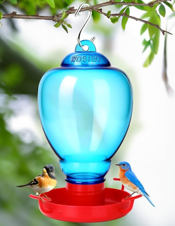 Colorful Glass Wild Bird Waterer 32 Oz Bird Water Feeder for Outdoors Garden Outside Water Cooler Tree Yard Decoration (Blue Flower)