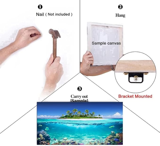 Tropical Island Coral Reef Landscape Canvas Wall Art for Living Room,Unique View Split Waterline Scenery,Beautiful Nature Summer Travel Scenic Picture Print Artwork Painting Decor,Inner Frame 24x48