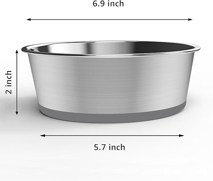 YINGFAN Dog Bowls 2 Pack Durable Heavy Duty Stainless Steel Dog Bowls Non-Slip Basic Bowl for Dogs with Rubber Base (Holds 3 Cups)