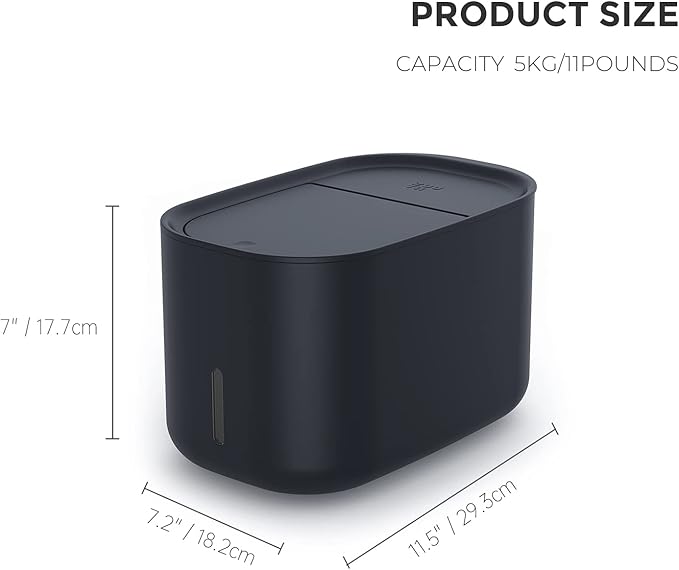 Zuutii Rice Storage Container,Food Container, Dry Food Storage, Pet Food Dispenser, 11lbs/6.9Qt Large Storage Bin with Lid,Silicone Ring & Moisture Proof, for Grain Cereal Soybean Corn, Dark Gray