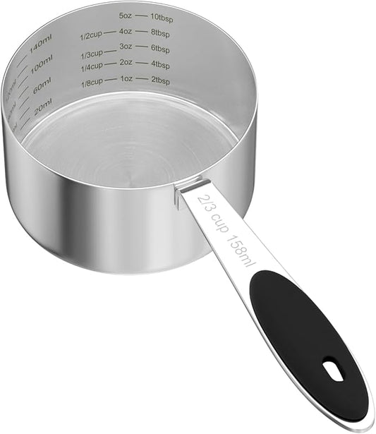 1PCS 2/3CUP(158ml) Dog Cat Food Scoop, Stainless Steel Measuring Cup, Metal Pet Scooper with Inner Precision Scale Measurement